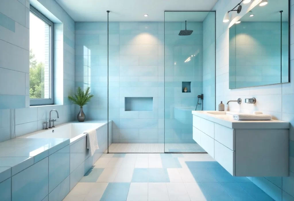 white blue bathroom tiles design