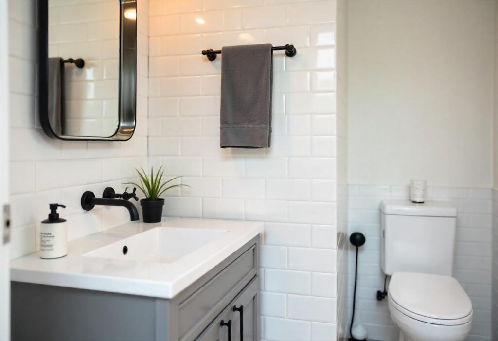 while glossy bathroom tiles