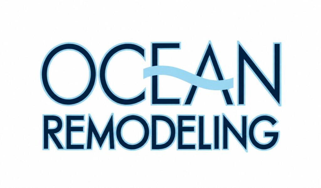 A blue typographic logo displays the words OCEAN REMODELING with a stylized wave integrated into the lettering.